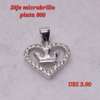 Dije corazon corona microbrillo plata 800.