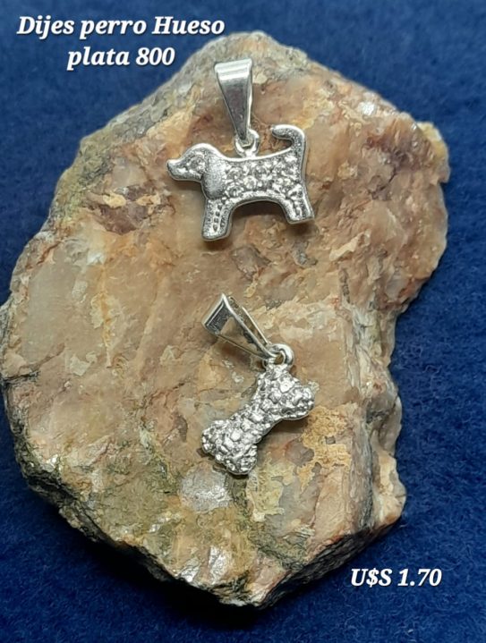 Dije perro y hueso con microbrillo plata 800.