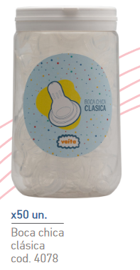 FRASCO X 50 U. DE TETINAS DE SILICONA PARA MAMADERA BOCA CHICA