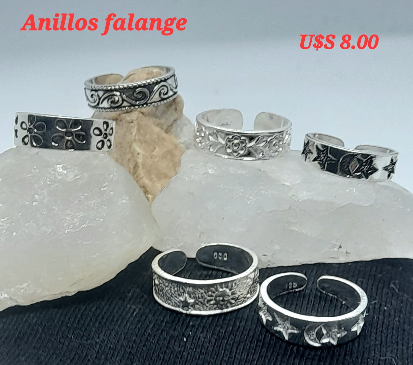 Anillos Plata 925 para falange,regulable,estampados. El costo es el mismo para todos. Valor según cotización dolar blue.