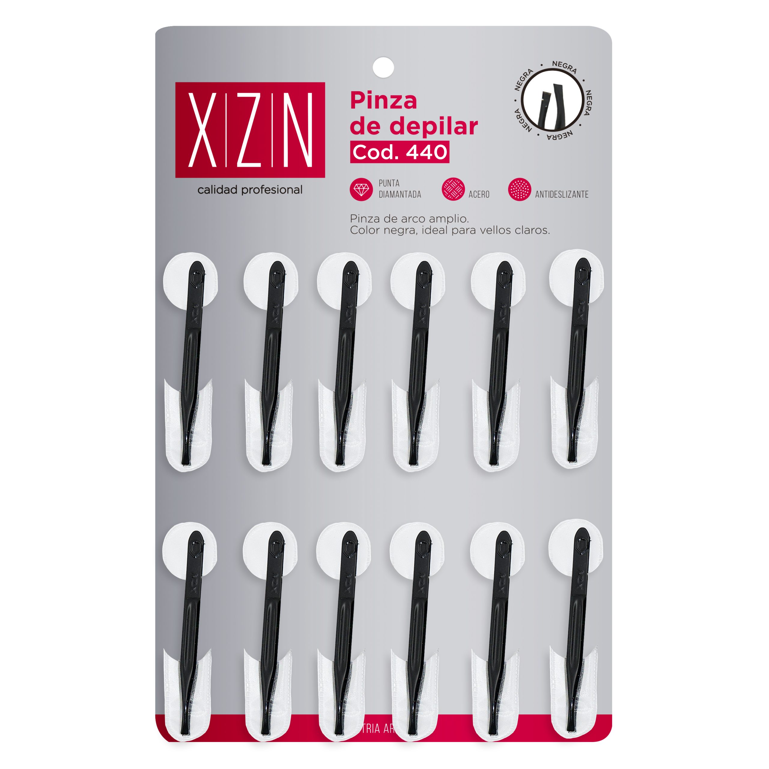 P440 Pinza para Depilar negra x 12 unidades (EX-452) XZN JESSAMY