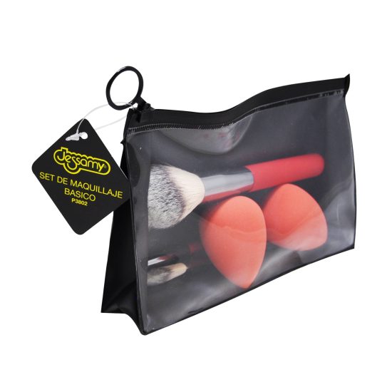 P3802 Set Maquillaje Básico (3 Brochas+2 Cisnes) Rojo Jessamy